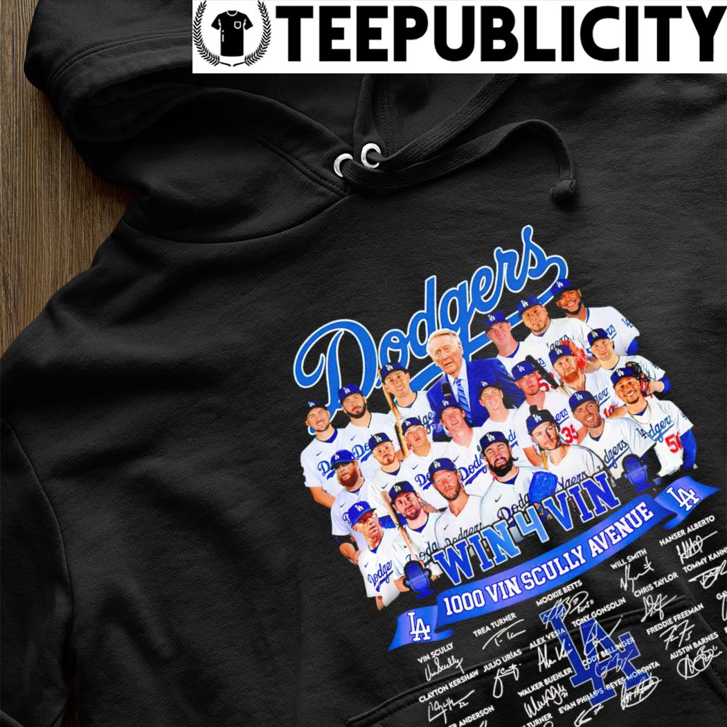 Los Angeles Dodgers win 4 Vin 1000 Vin Scully Avenue signature shirt,  hoodie, sweater, long sleeve and tank top