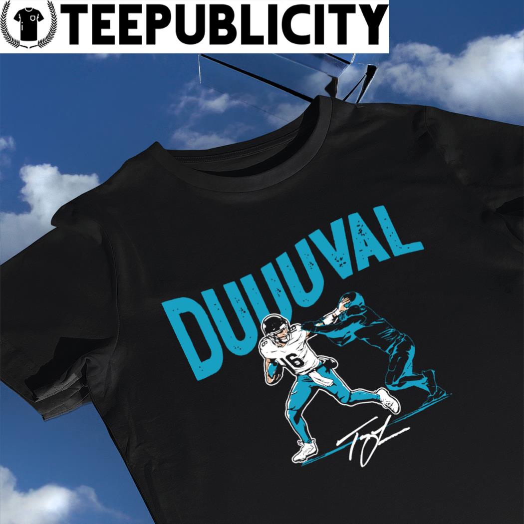 Trevor Lawrence Jacksonville Jaguars stiff arm Duuuval signature shirt,  hoodie, sweater, long sleeve and tank top
