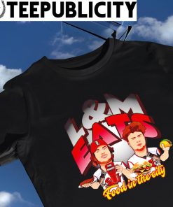 L and M eats food in the city cartoon shirt