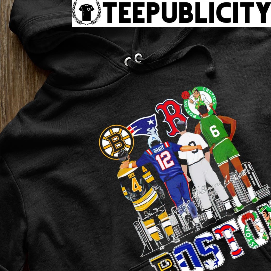Official Boston Sports Bobby Orr Tom Brady Ted Williams And Bill Russell  Signatures T-shirt,Sweater, Hoodie, And Long Sleeved, Ladies, Tank Top