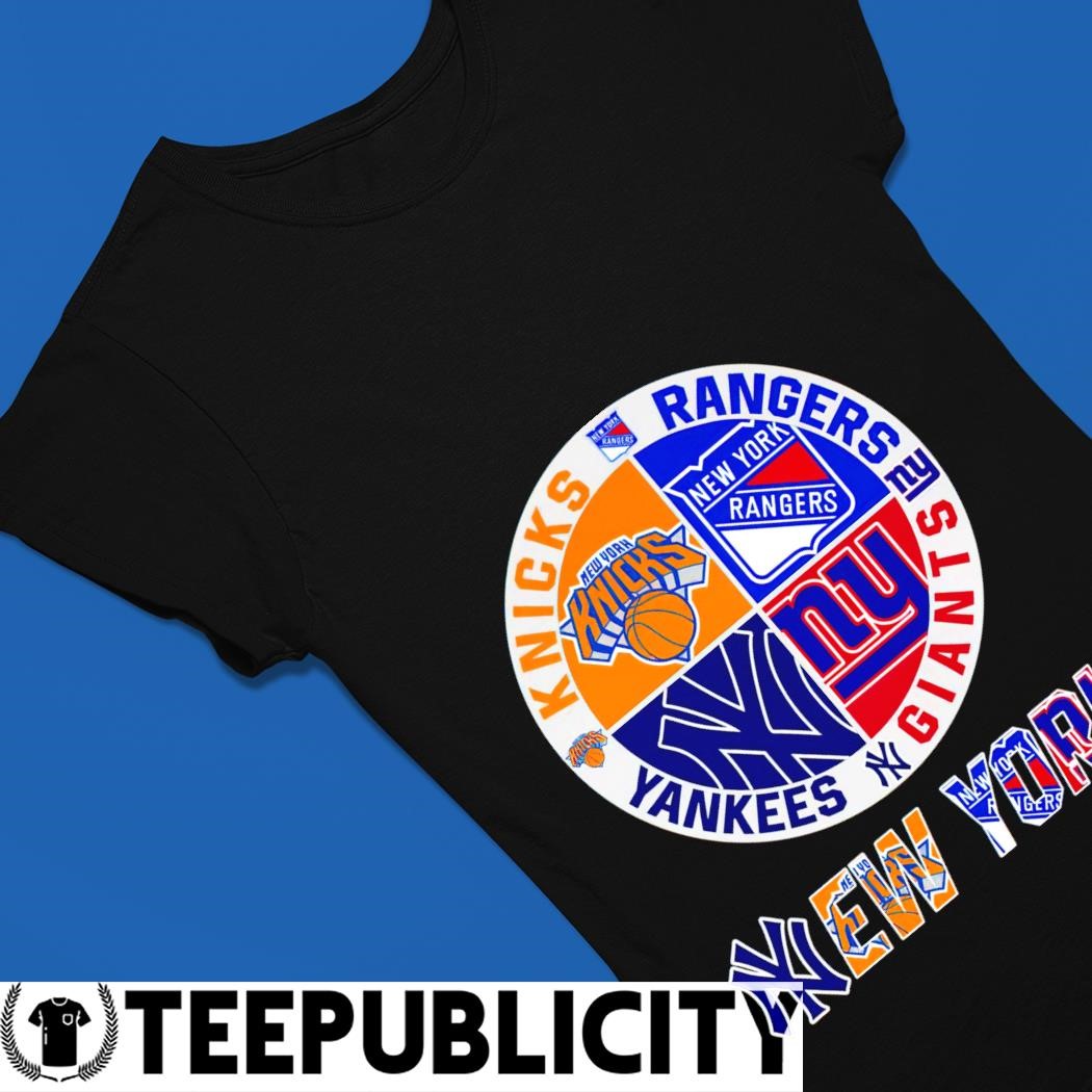 New York Giants New York Yankees New York Knicks New York Rangers City  Signature T-shirt