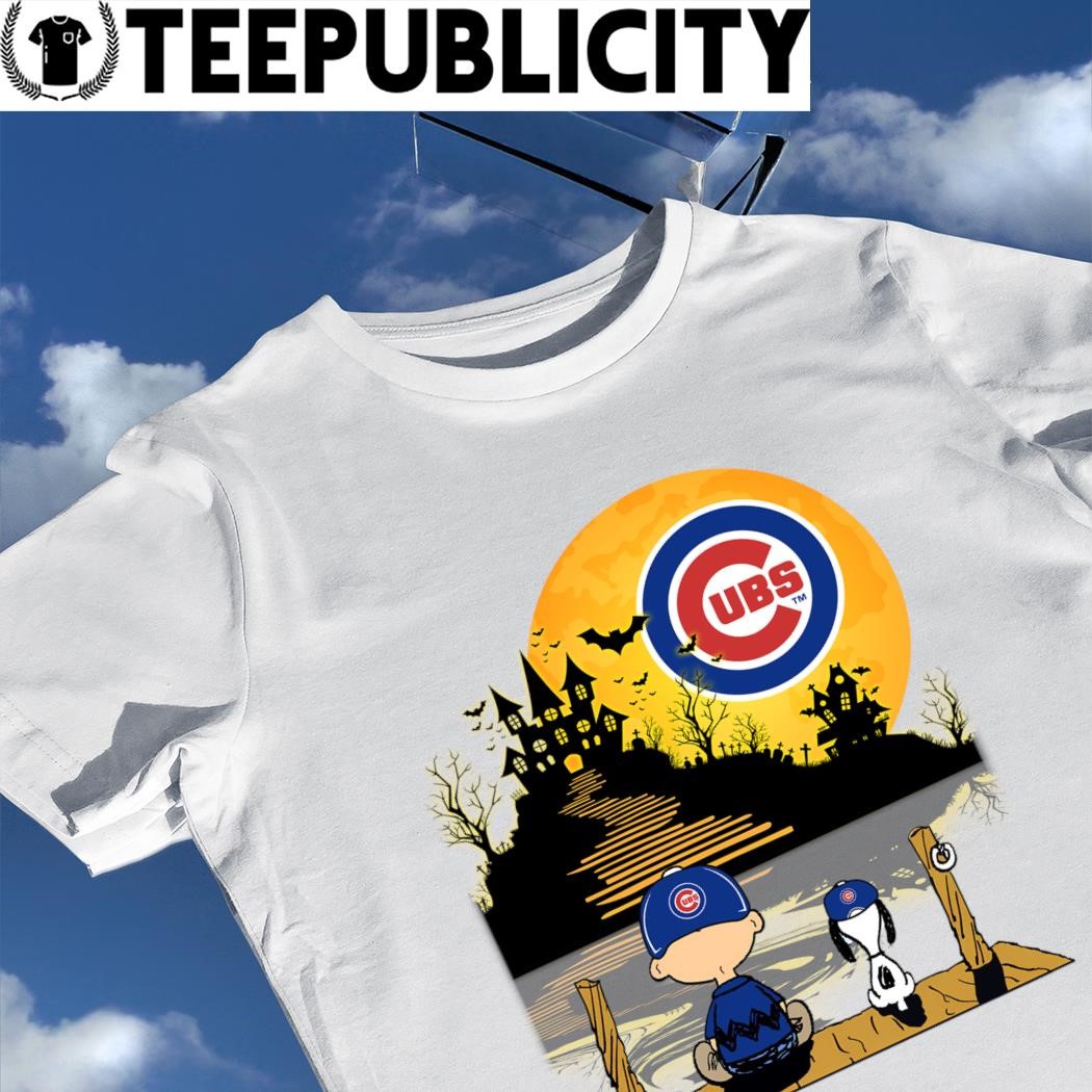Snoopy and Charlie Brown Sit Under Moon Chicago Cubs Halloween