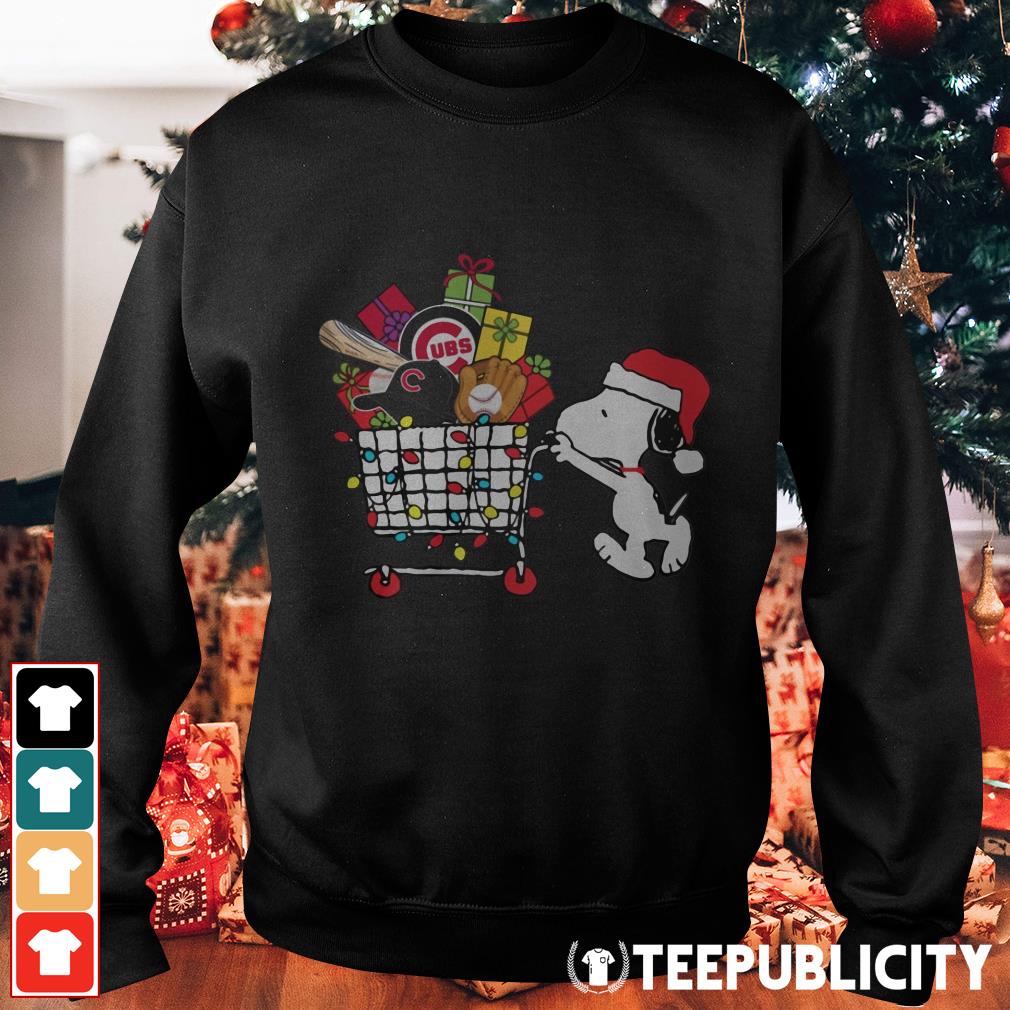 Chicago Cubs Snoopy Pushing cart full of Christmas gifts shirt, hoodie